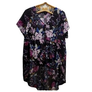 Torrid babydoll chiffon tunic sheer gray top with floral print size 2